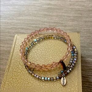 Pink and Silver Layered Crystal Bracelet Set